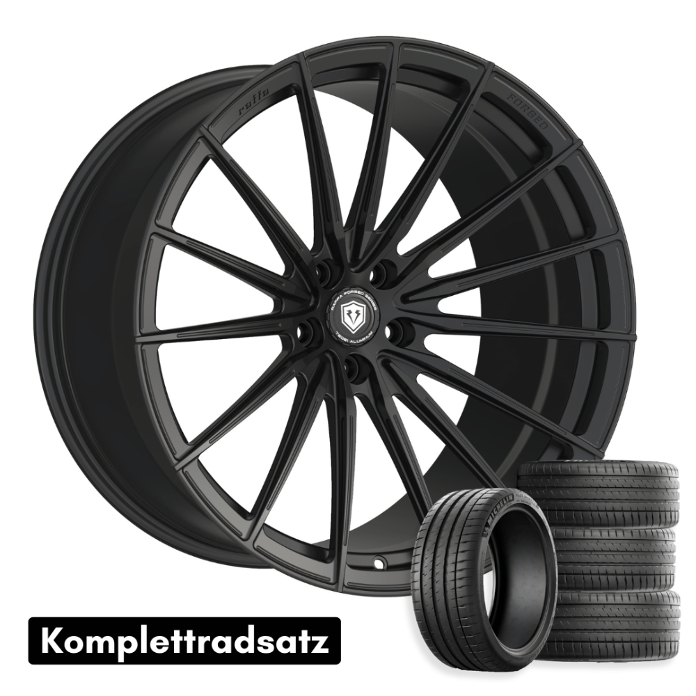 21 Zoll Komplettradsatz Raffa Wheels RFS‑02 Forged Series Black Matt | 9,5x21 ET25 | LK 5x112 | inkl. Reifenwahl & optional RDKS - CarWorlds GmbH