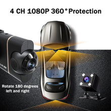 Load image into Gallery viewer, 4 - Kanal Auto Dashcam 1080P - Komplett - Set mit Rückkamera, WLAN + Hardwire Kit + 128GB SD - Karte - CarWorlds GmbH