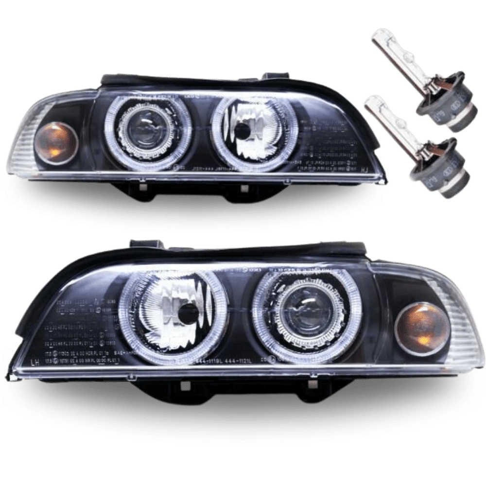 Angel Eyes Xenon Headlights Black Set fits for BMW E39 +2x Osram D2S 00-03