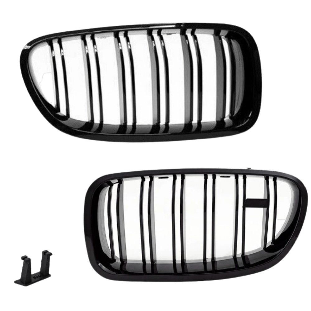 SET Radiator Grille Black Gloss Double Bar + Emblem Holder suitable for BMW 5 Series F10 F11 also M M5