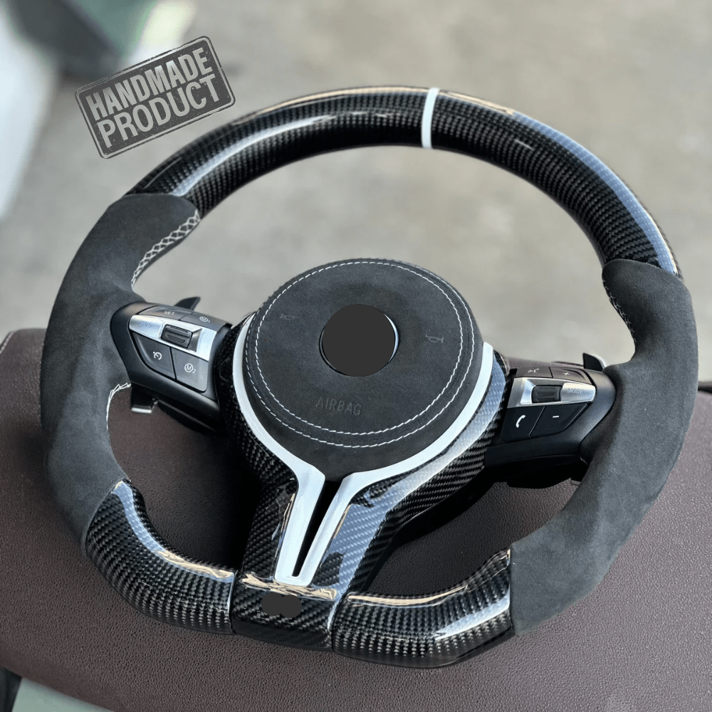 Alcantara Carbon Sportlenkrad mit weißer Zierleiste für BMW F - Serie - CarWorlds GmbH