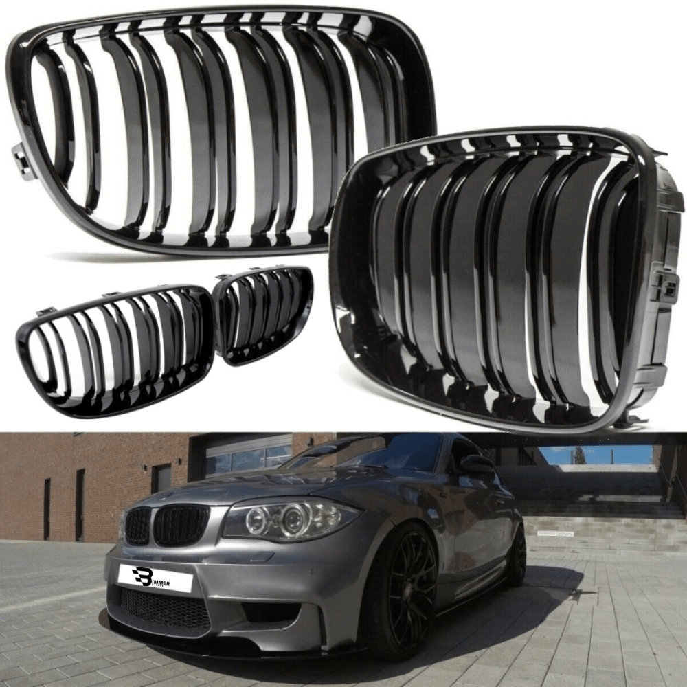 Kühlergrill Doppelsteg Schwarz Glanz passend für BMW 1er E81 E82 E87 E88 - CarWorlds GmbH
